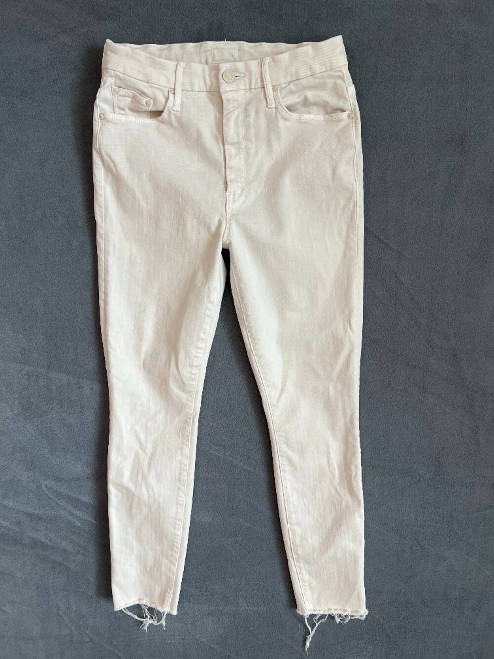 Mother High Waisted Looker Ankle Fray Pretty Just Strolled InThe City Warm Ivory